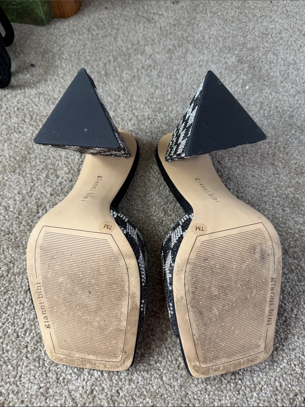 Gianni Bini Black & Silver Checkered Mule Heels